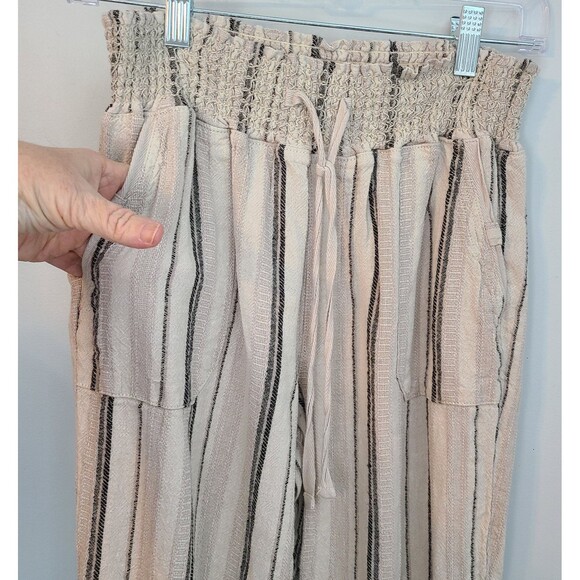 Sincerely Jules Womens M Tan Striped Roll Tab Hem Cuffed Linen Blend Pants Boho - Picture 4 of 15